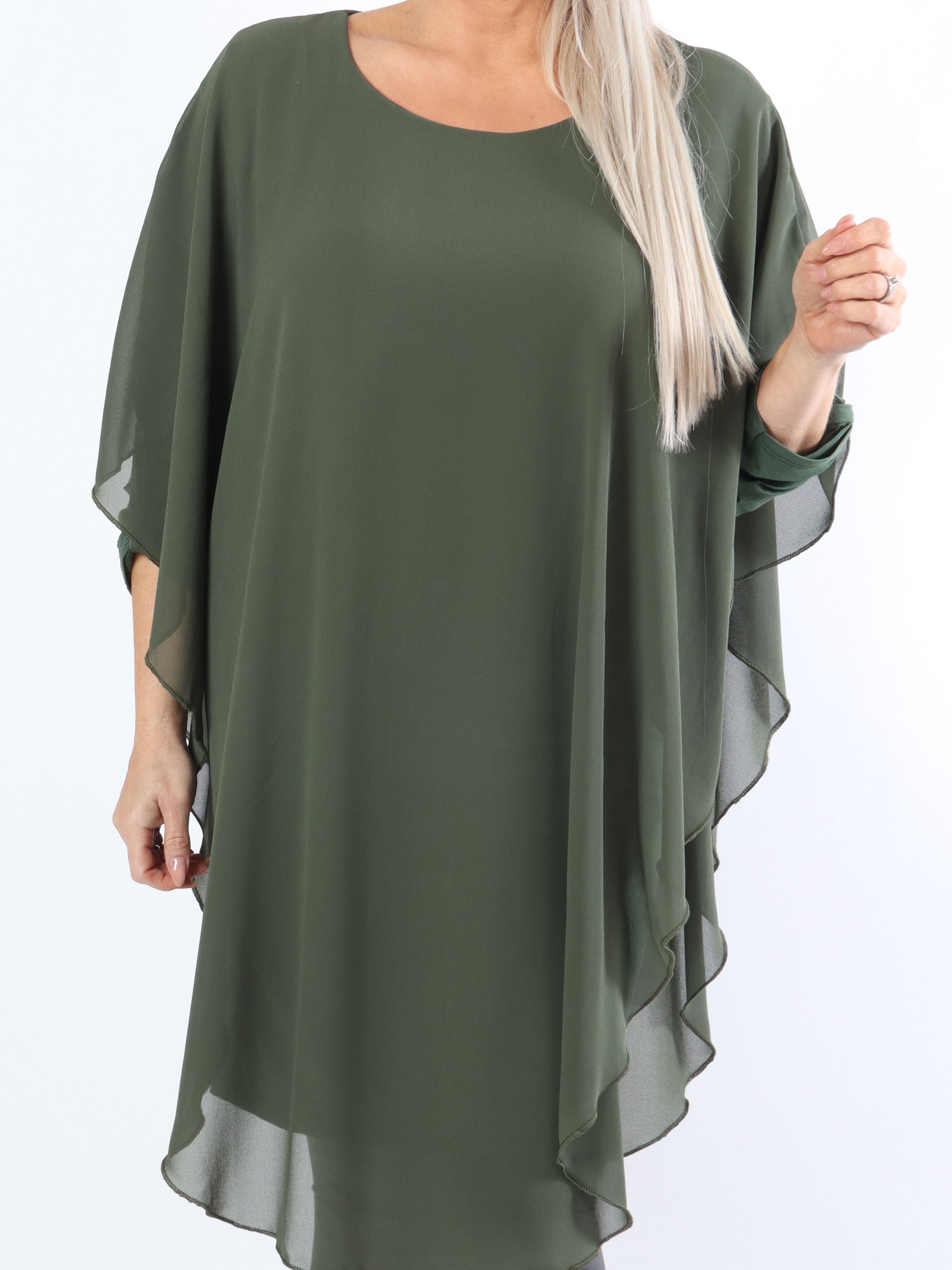 Kenya Long Sleeve - Plus size tunikakjole med chiffonlag